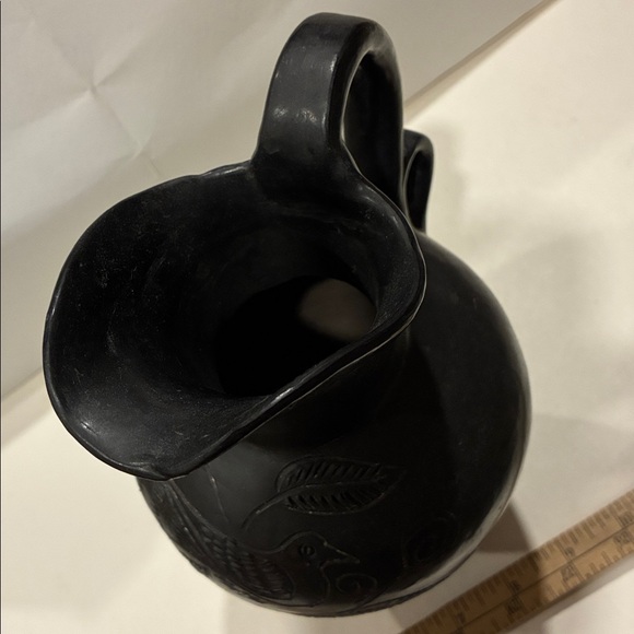 Oaxacan Black Folk Art Vase Barro Negro Bird Design and Flowers Water Jug/Vase - Picture 15 of 16
